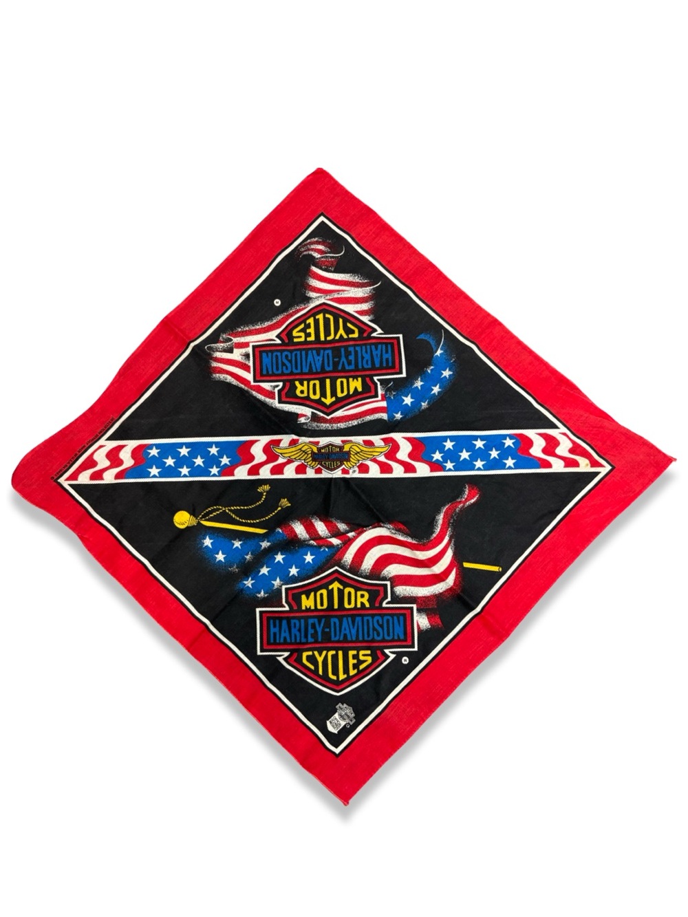 Vintage 90s Harley-Davidson Red, Black & Blue American Flag Bandana